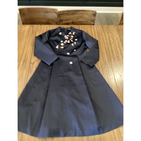 Gyalwana Embroidered Floral cherry blossom satin flare swing mini Dress 13 M/ L - Picture 1 of 13